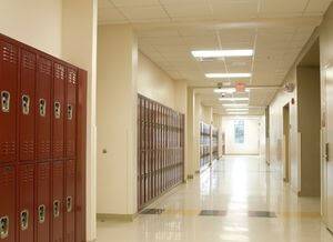 School Hallway with Red Lockers after a School Cleaning in Fort Lauderdale, FL